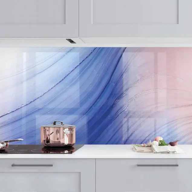 Expressversand Melierter Farbtanz Blau mit Rosa Küchenrückwand • selbstklebend • Spritzschutz • wasserfest • glänzend • 0,35 mm • hergestellt in Deutschland