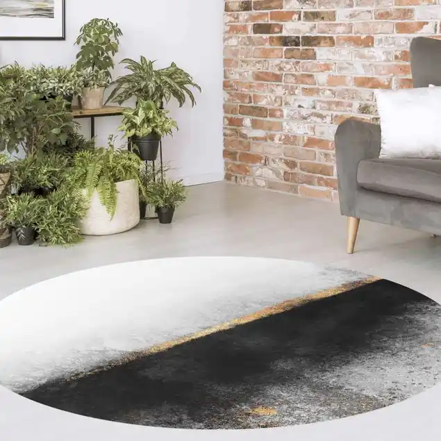 Preisreduziert Abstrakter Goldener Horizont Schwarz Weiß Premium Vinylteppich 2,2 mm • hergestellt in Deutschland • glatt • abwaschbar • ideal für Haushalte mit Tieren