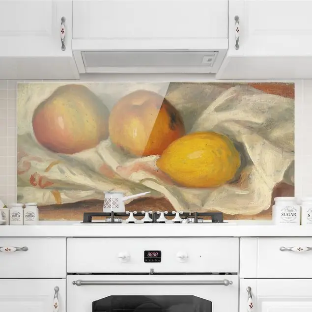 Auguste Renoir - Äpfel und Zitrone Glas Spritzschutz - Querformat 2:1 Markenware