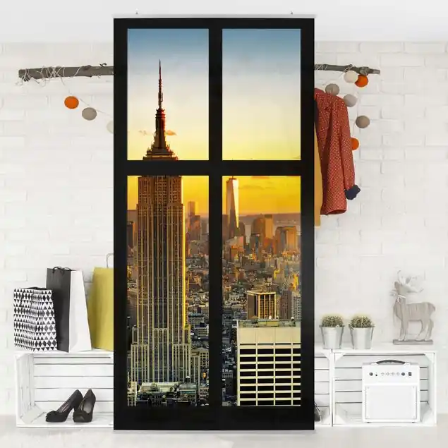 Fensterblick Manhattan Skyline Sonnenuntergang Raumteiler Versand Am Gleichen Tag