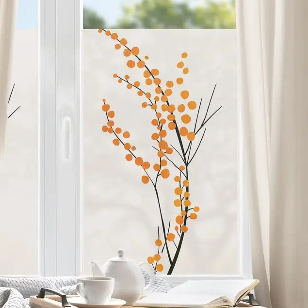 Echt Grafische Pflanzenwelt - Beeren Orange Fensterfolie