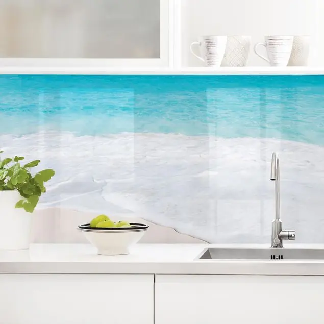 Sichere Zahlung Blaue Welle Küchenrückwand • selbstklebend • Spritzschutz • wasserfest • glänzend • 0,35 mm • hergestellt in Deutschland