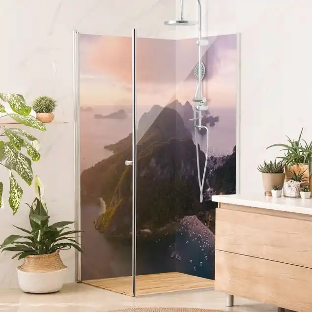 Atmosphärische Küstenlandschaft Duschrückwand • selbstklebend • glänzend • 0,35 mm Kracherpreis