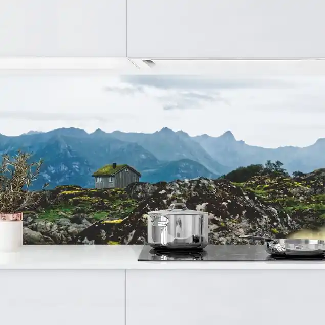 Einsame Hütte in Norwegen Küchenrückwand • selbstklebend • Spritzschutz • wasserfest • glänzend • 0,35 mm • hergestellt in Deutschland Kostenloser Versand