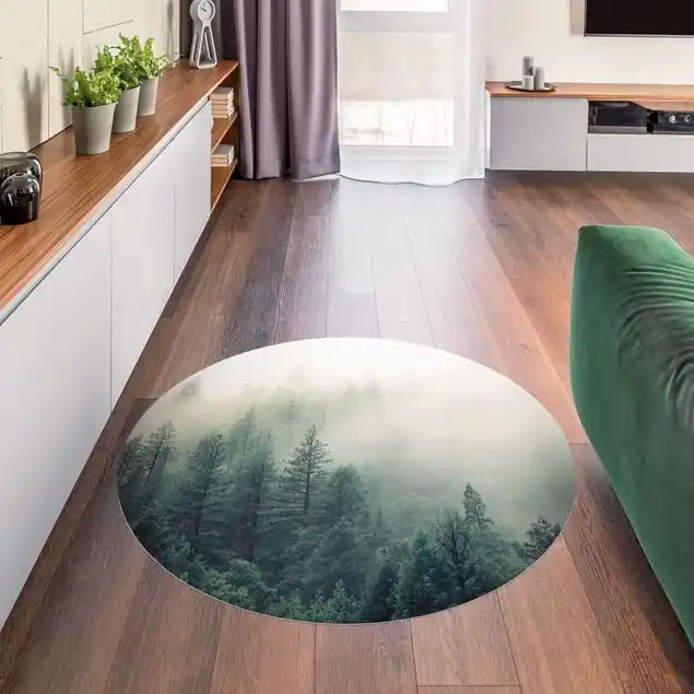 Wald im Nebel Erwachen Premium Vinylteppich 2,2 mm • hergestellt in Deutschland • glatt • abwaschbar • ideal für Haushalte mit Tieren Expressversand