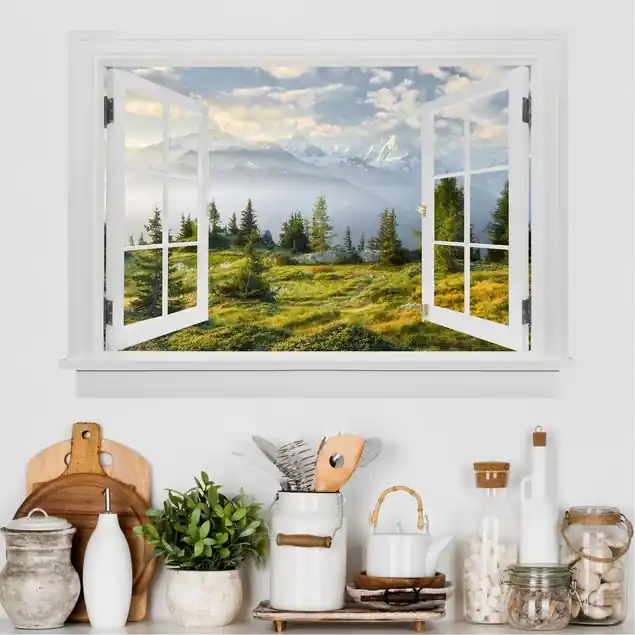 Offenes Fenster Émosson Wallis Schweiz Wandtattoo Top-Preis