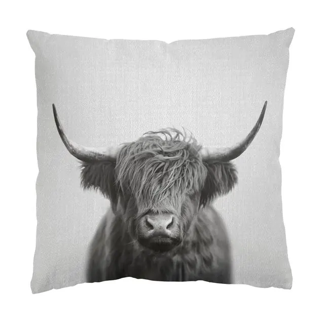 Hochlandrind Harry Schwarz Weiß Dekokissen • Canvas • klassische Webstruktur • handgefertigt in Deutschland Markenprodukt