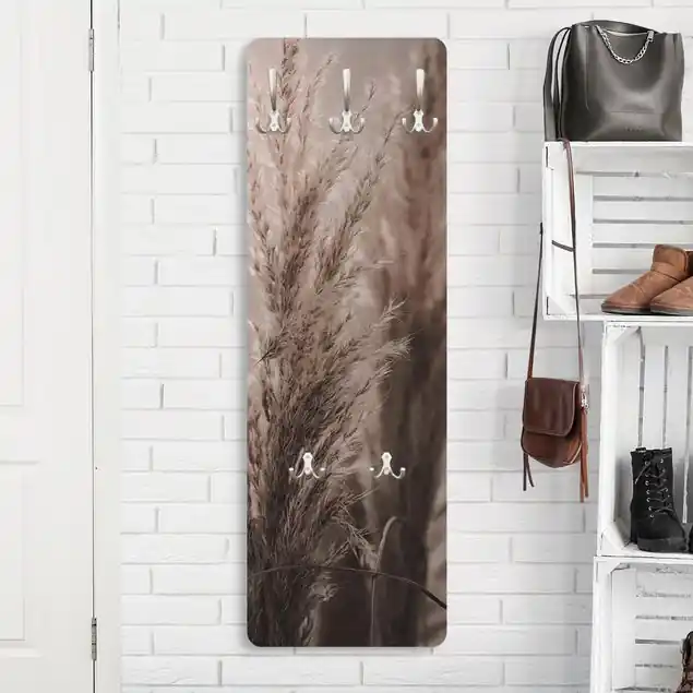 Pampasgras im Spätherbst Designpaneel Wandgarderobe • inkl. großes Haken-Set • hergestellt in Deutschland • platzsparend • besonderer Eyecatcher Online Kaufen