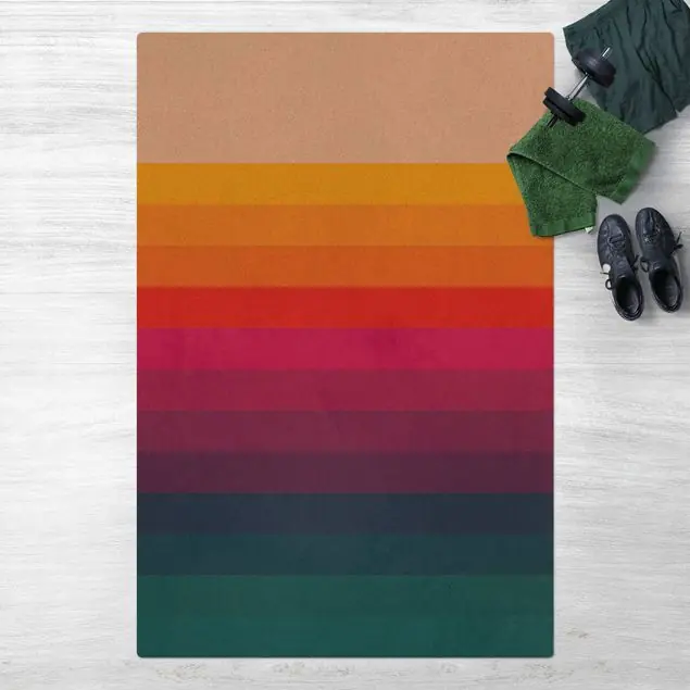 Retro Regenbogen Streifen Kork-Teppich Sonderaktion