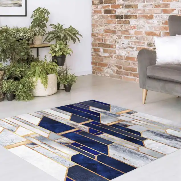 Nur Heute Geometrische Formen mit Gold Premium Vinylteppich 2,2 mm • hergestellt in Deutschland • glatt • abwaschbar • ideal für Haushalte mit Tieren