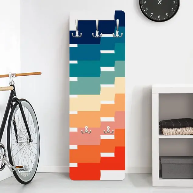 Moderne Regenbogen Geometrie Designpaneel Wandgarderobe • inkl. großes Haken-Set • hergestellt in Deutschland • platzsparend • besonderer Eyecatcher Letzte Chance