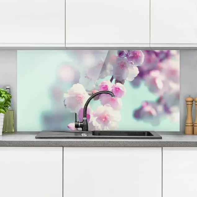 Billig Farbenfrohe Kirschblüten Spritzschutz