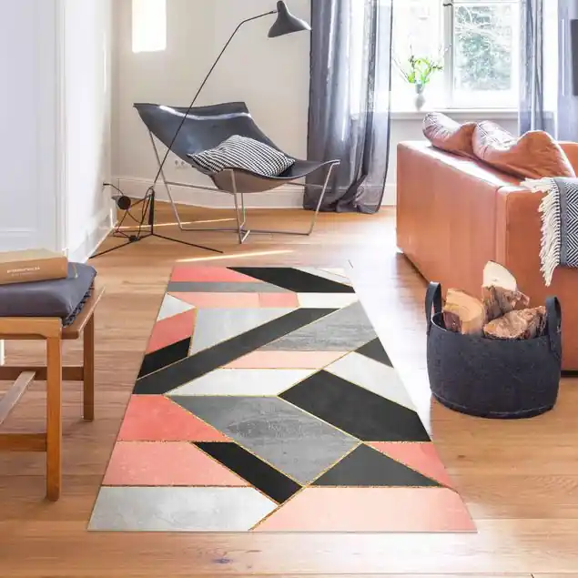 Ausverkauf Geometrie Rosa und Gold Premium Vinylteppich 2,2 mm • hergestellt in Deutschland • glatt • abwaschbar • ideal für Haushalte mit Tieren