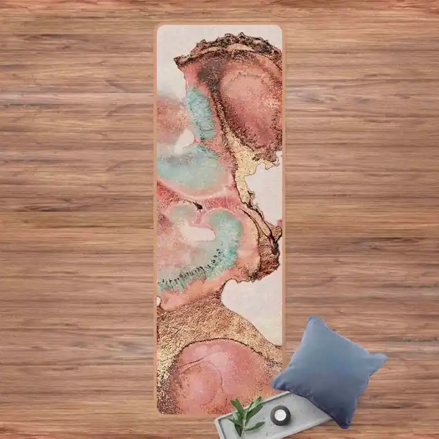 Goldenes Aquarell Rosé Yogamatte Kork Saisonangebot