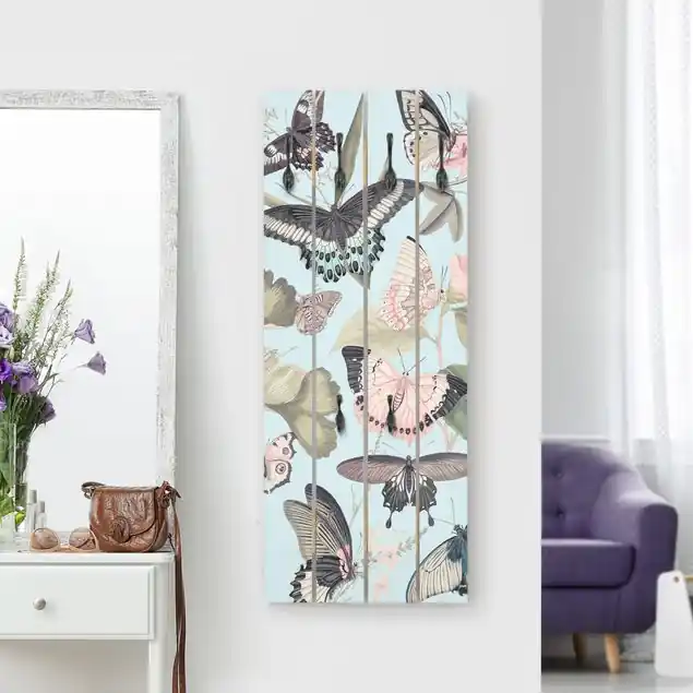 Kostenloser Versand Vintage Collage - Schmetterlinge und Libellen Wandgarderobe