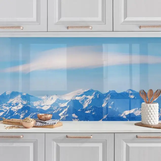 Verschneite Bergwelt Küchenrückwand • selbstklebend • Spritzschutz • wasserfest • glänzend • 0,35 mm • hergestellt in Deutschland Neu