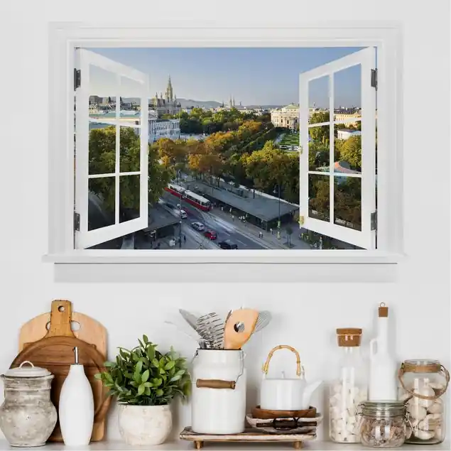 Rabatt Offenes Fenster Blick über Wien                               Wandtattoo