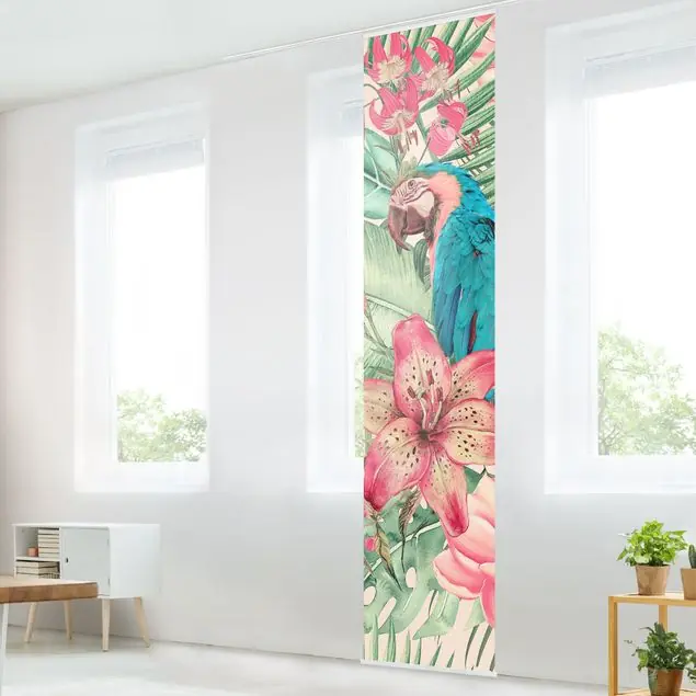Abverkauf Blumenparadies tropischer Papagei Schiebegardine