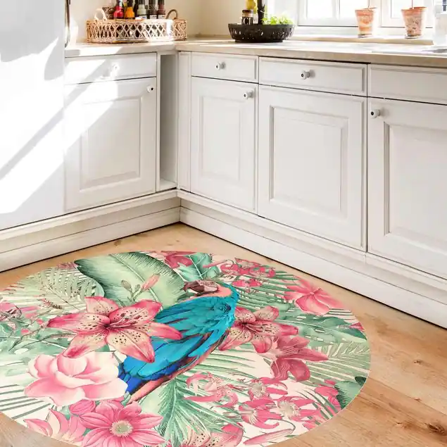 Preiswert Blumenparadies tropischer Papagei Premium Vinylteppich 2,2 mm • hergestellt in Deutschland • glatt • abwaschbar • ideal für Haushalte mit Tieren