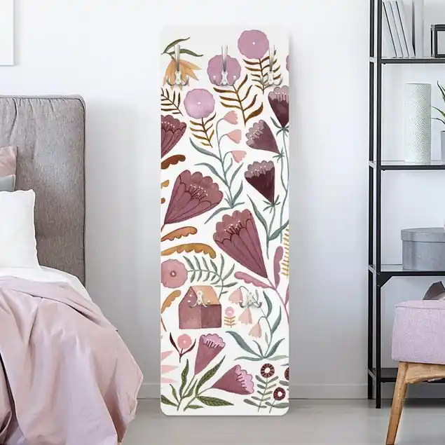 Claudia Voglhuber - Blumenmeer Designpaneel Wandgarderobe • inkl. großes Haken-Set • hergestellt in Deutschland • platzsparend • besonderer Eyecatcher Garantierte Lieferung