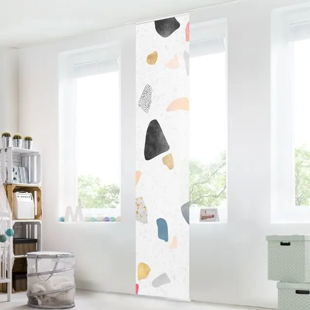 Weißer Terrazzo mit Goldsteinchen Schiebegardine Neuheit
