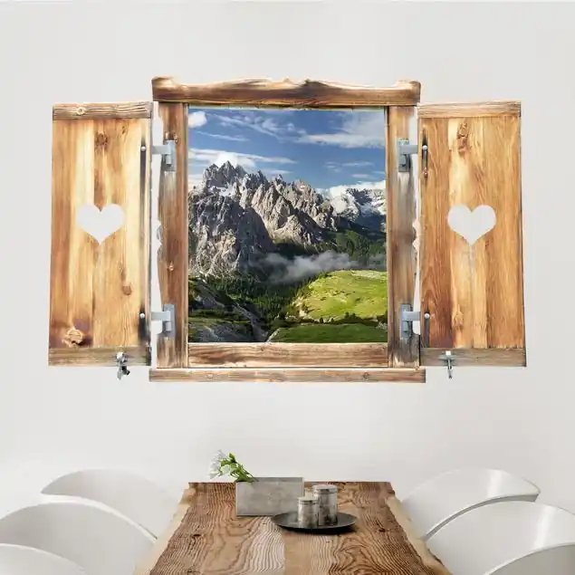 Kracherpreis Fenster mit Herz Italienische Alpen Wandtattoo