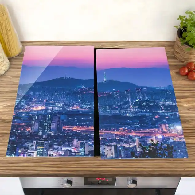 Geprüft Skyline von Seoul Herdabdeckplatte