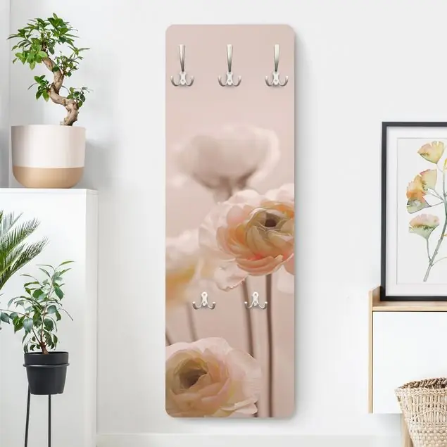 Zertifiziert Zarter Strauch an Rosa Blüten Designpaneel Wandgarderobe • inkl. großes Haken-Set • hergestellt in Deutschland • platzsparend • besonderer Eyecatcher