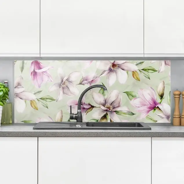 Markenware Magnolien Illustration auf Mint Spritzschutz