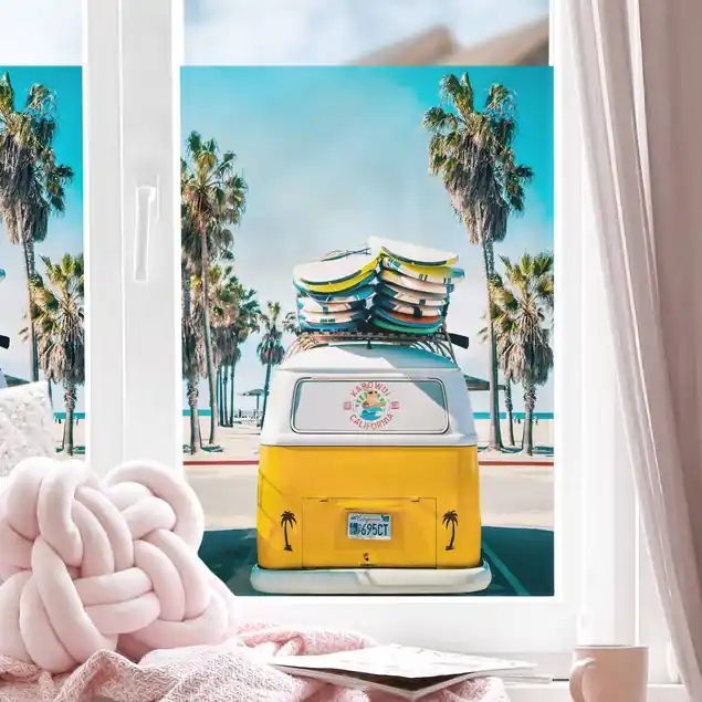 Versand Am Gleichen Tag Gelber Bulli mit Surfboards Fensterfolie
