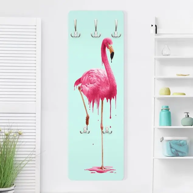 Sofort Bestellen Schmelzender Flamingo Designpaneel Wandgarderobe • inkl. großes Haken-Set • hergestellt in Deutschland • platzsparend • besonderer Eyecatcher