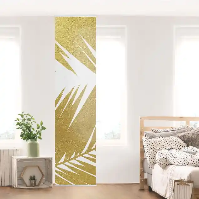 Blick durch goldene Palmenblätter Schiebegardine Abverkauf
