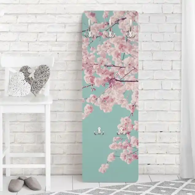 Neuheit Japanische Kirschblüte Designpaneel Wandgarderobe • inkl. großes Haken-Set • hergestellt in Deutschland • platzsparend • besonderer Eyecatcher