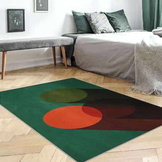 Aktuell Abstrakte Formen - Kreise in Grün und Rot Teppich