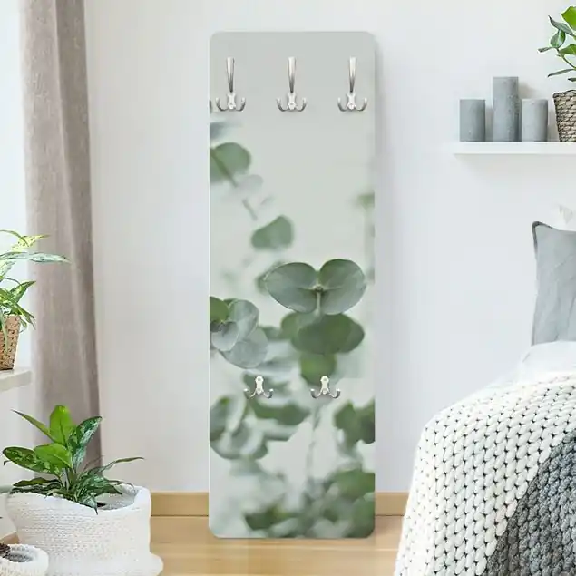 Must-Have Wachsende Eukalyptuszweige Designpaneel Wandgarderobe • inkl. großes Haken-Set • hergestellt in Deutschland • platzsparend • besonderer Eyecatcher
