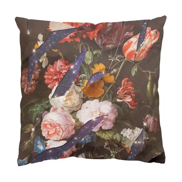Aktuell Blumen mit Galaxie Dekokissen • Canvas • klassische Webstruktur • handgefertigt in Deutschland