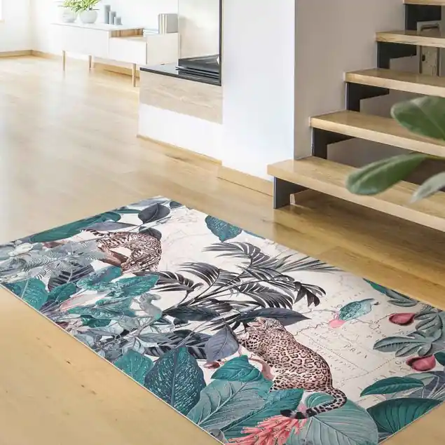Preiswert Vintage Collage - Raubkatzen im Dschungel Premium Vinylteppich 2,2 mm • hergestellt in Deutschland • glatt • abwaschbar • ideal für Haushalte mit Tieren