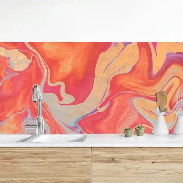 Spiel der Farben Goldenes Feuer Küchenrückwand • selbstklebend • Spritzschutz • wasserfest • glänzend • 0,35 mm • hergestellt in Deutschland Top-Seller